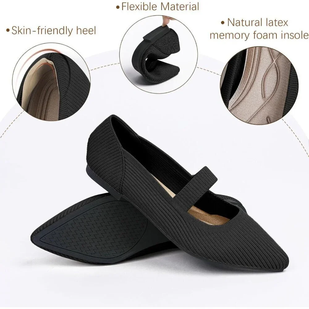 Women's Flats Shoes Pointed Toe Ballet Comfortable Dressy Mary Jane Flat Black